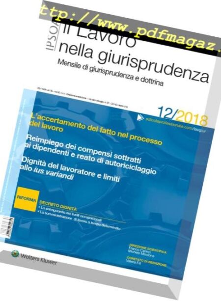 Il lavoro nella giurisprudenza – Dicembre 2018 Cover