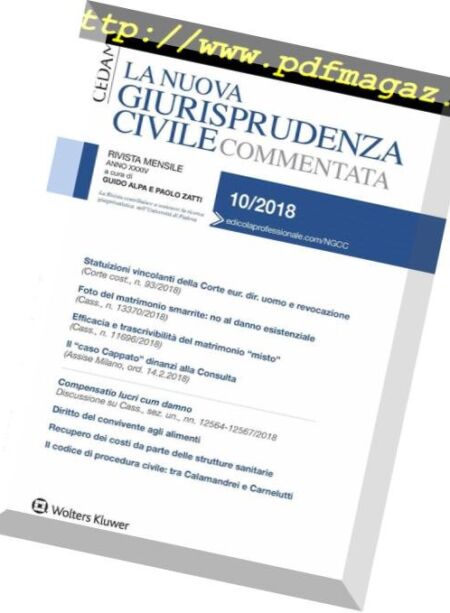 La Nuova Giurisprudenza Civile Commentata – Ottobre 2018 Cover