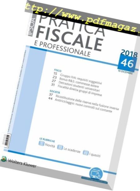 Pratica Fiscale e Professionale – 10 Dicembre 2018 Cover