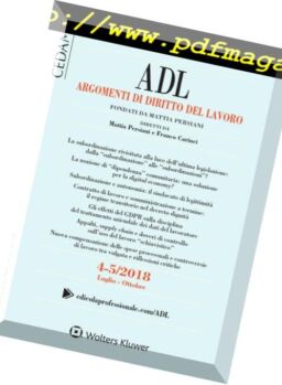 Argomenti di Diritto del Lavoro – Luglio-Ottobre 2018