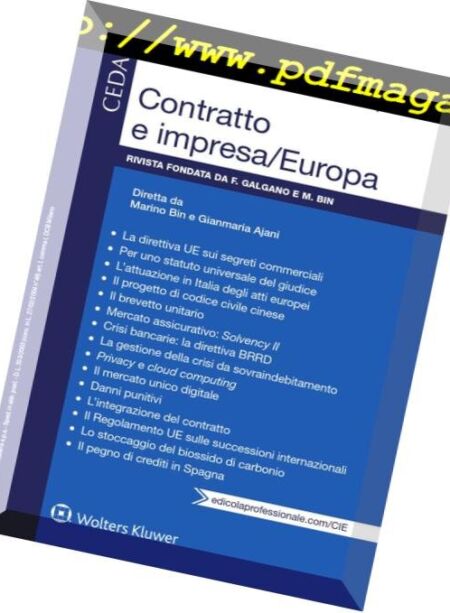 Contratto e impresaEuropa – Gennaio 2019 Cover