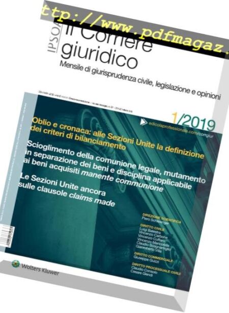 Il Corriere Giuridico – Gennaio 2019 Cover