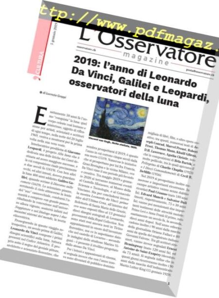 L’Osservatore – 5 Gennaio 2019 Cover