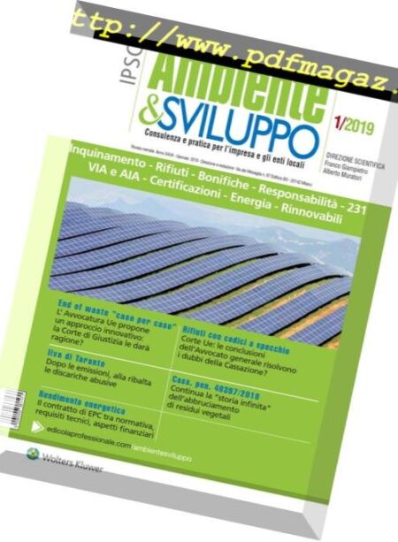 Ambiente & sviluppo – Gennaio 2019 Cover