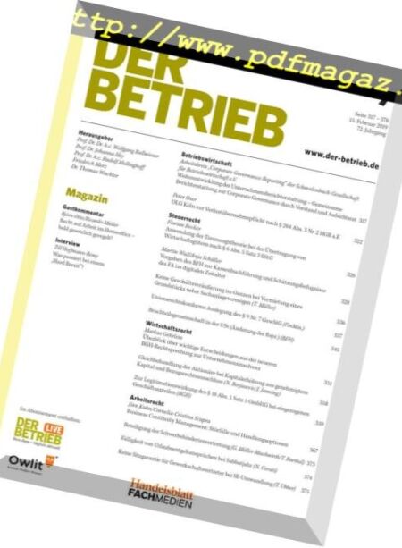 Der Betrieb – 15 Februar 2018 Cover