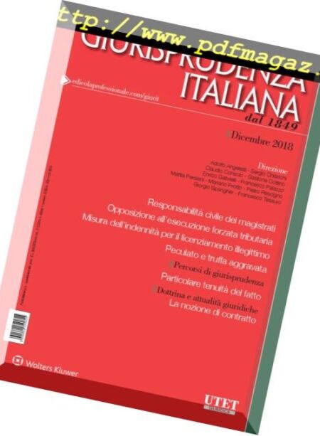 Giurisprudenza Italiana – Dicembre 2018 Cover