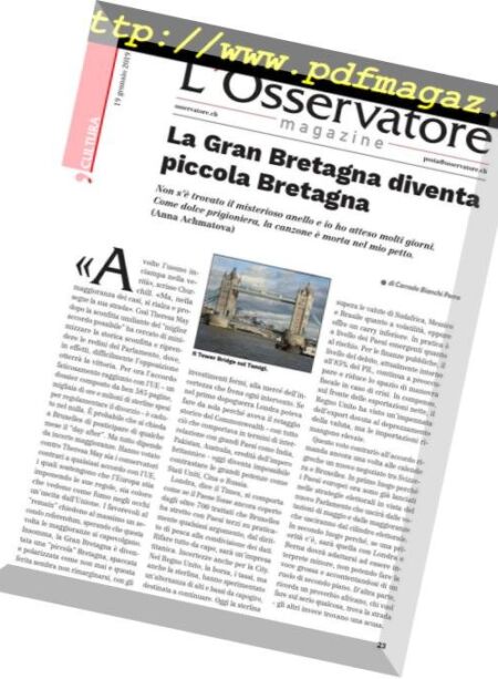 L’Osservatore – 19 Gennaio 2019 Cover