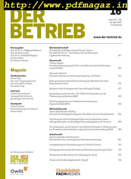 Der Betrieb – 18 April 2019 Cover
