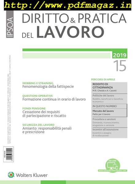 Diritto e Pratica del Lavoro – 13 Aprile 2019 Cover