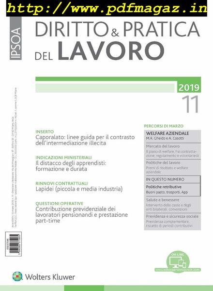 Diritto e Pratica del Lavoro 16 Marzo 2019 Cover