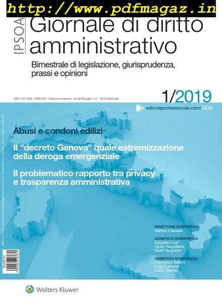 Giornale di diritto amministrativo – Gennaio 2019 Cover