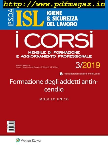 Igiene & Sicurezza del Lavoro Corsi – Marzo 2019 Cover