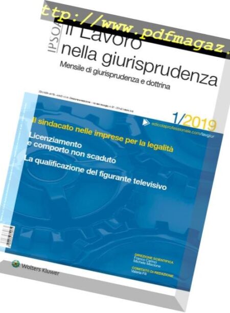 Il lavoro nella giurisprudenza – Gennaio 2019 Cover