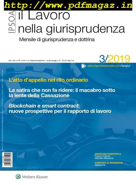 Il lavoro nella giurisprudenza – Marzo 2019 Cover
