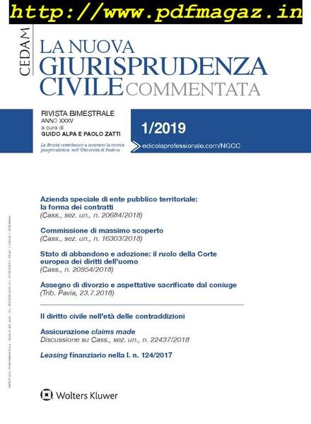 La Nuova Giurisprudenza Civile Commentata – Gennaio 2019 Cover