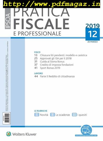 Pratica Fiscale e Professionale – 25 Marzo 2019 Cover