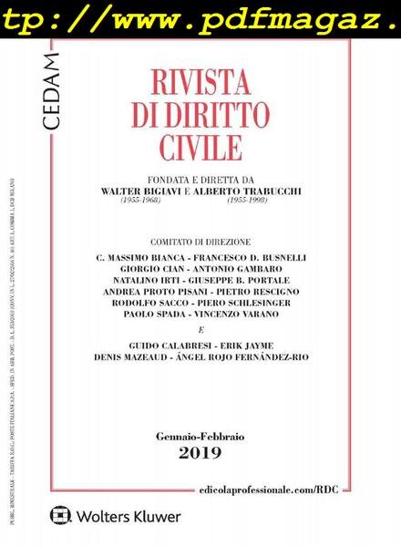 Rivista di Diritto Civile – Gennaio 2019 Cover