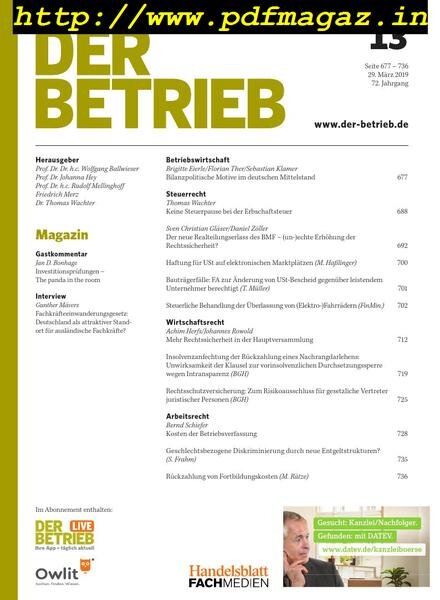Der Betrieb – 29 Marz 2019 Cover