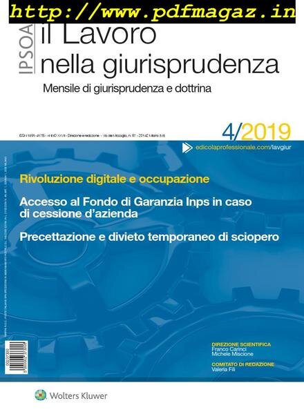 Il lavoro nella giurisprudenza – Aprile 2019 Cover