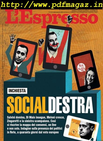 L’Espresso – 14 Aprile 2019 Cover