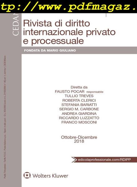 Rivista di Diritto Internazionale Privato e Processuale N4 – Ottobre-Dicembre 2018 Cover