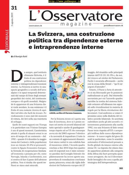 L’Osservatore – 03 agosto 2019 Cover