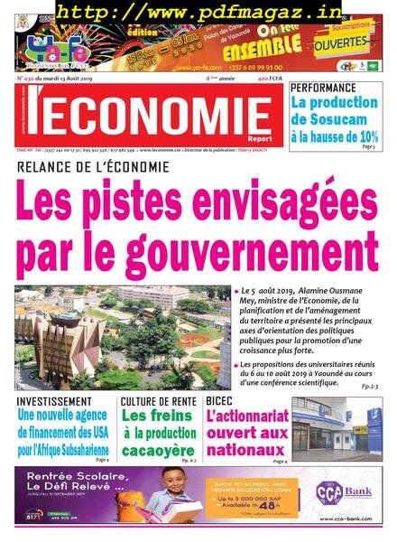 Le quotidien de l’economie magazine Afrique – 13 aout 2019 Cover