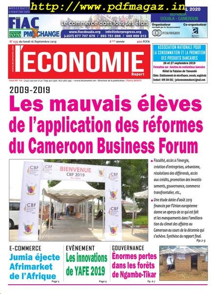 Le quotidien de l’economie magazine Afrique – 16 septembre 2019 Cover