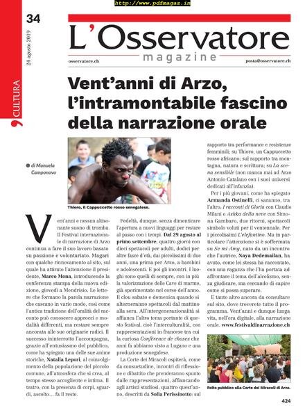 L’Osservatore – 24 agosto 2019 Cover