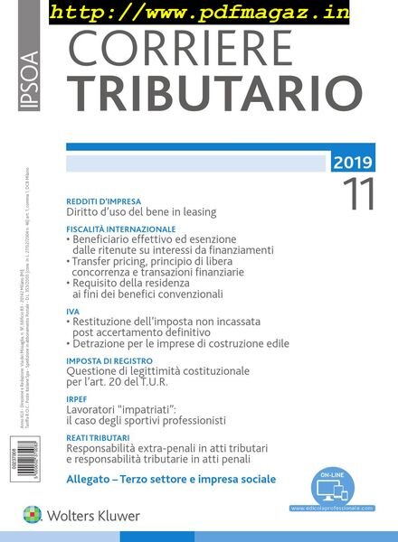 Corriere Tributario – Novembre 2019 Cover