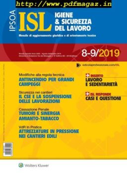 Igiene & Sicurezza del Lavoro – Agosto-Settembre 2019