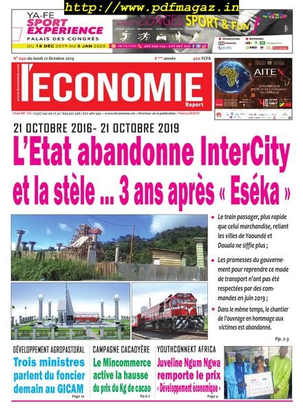 Le quotidien de l’economie magazine Afrique – 21 octobre 2019 Cover