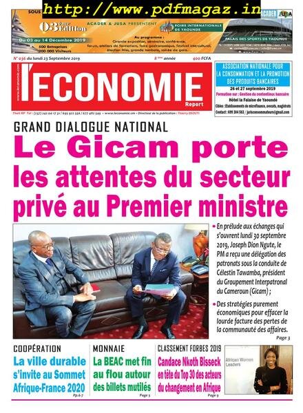 Le quotidien de l’economie magazine Afrique – 23 septembre 2019 Cover