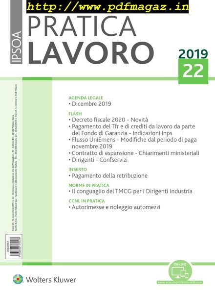 Pratica Lavoro – 16 Novembre 2019 Cover