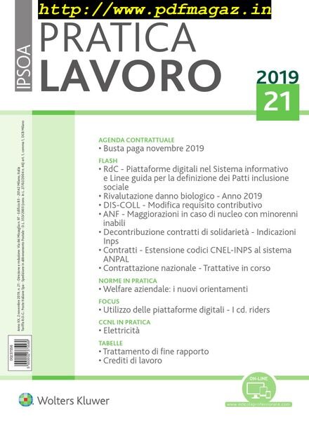 Pratica Lavoro – 2 Novembre 2019 Cover