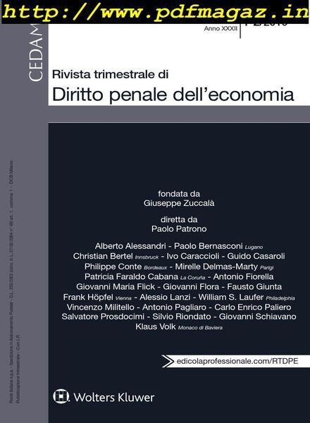 Rivista Trimestrale di Diritto Penale dell’Economia – Gennaio-Febbraio 2019 Cover