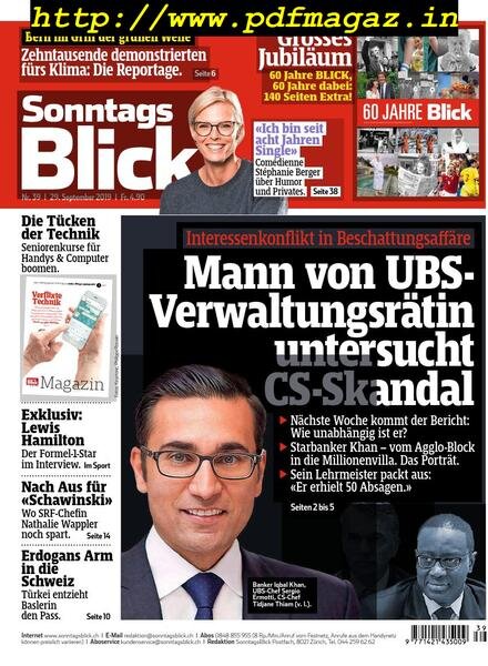 SonntagsBlick – 29 September 2019 Cover