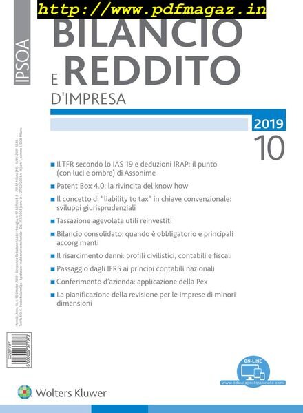 Bilancio e reddito d’impresa – Ottobre 2019 Cover