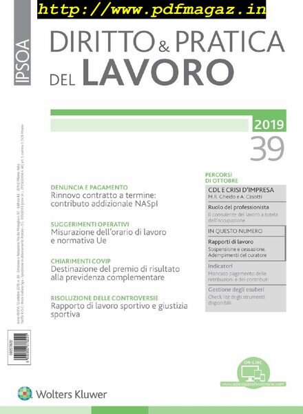 Diritto e Pratica del Lavoro – 12 Ottobre 2019 Cover