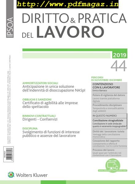 Diritto e Pratica del Lavoro – 16 Novembre 2019 Cover