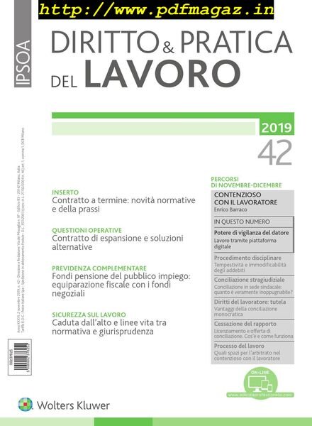 Diritto e Pratica del Lavoro – 2 Novembre 2019 Cover