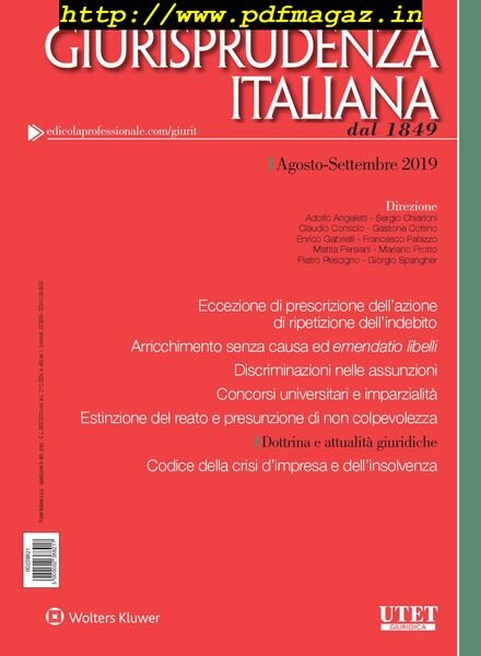 Giurisprudenza Italiana – Agosto-Settembre 2019 Cover
