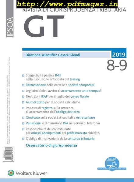 GT Rivista di Giurisprudenza Tributaria – Agosto-Settembre 2019 Cover