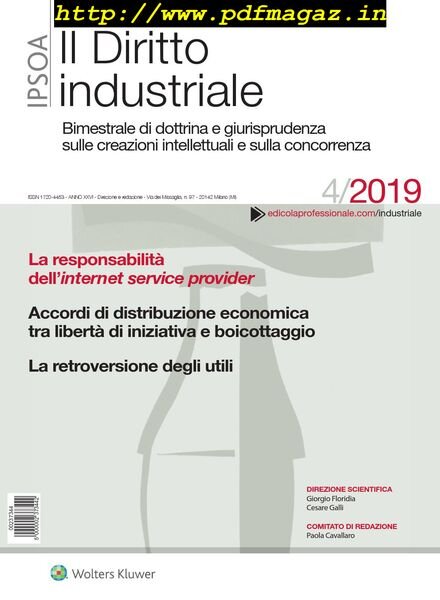 Il Diritto Industriale – Luglio-Agosto 2019 Cover