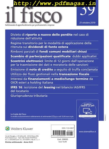 il fisco – 21 Ottobre 2019 Cover