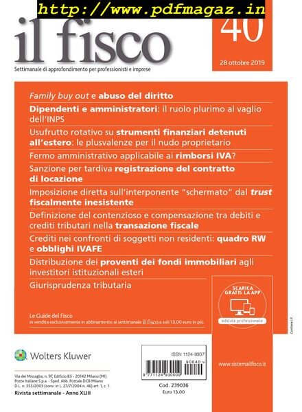 il fisco – 28 Ottobre 2019 Cover