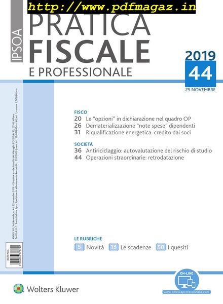 Pratica Fiscale e Professionale – 25 Novembre 2019 Cover