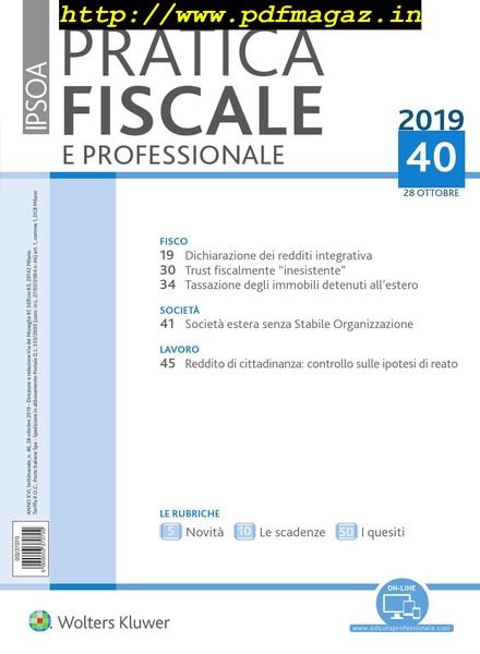Pratica Fiscale e Professionale – 28 Ottobre 2019 Cover