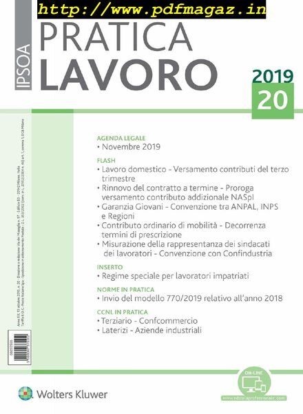 Pratica Lavoro – 19 Ottobre 2019 Cover