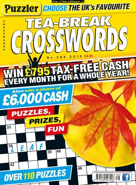 Puzzler Tea-Break Crosswords – October 2019 Cover